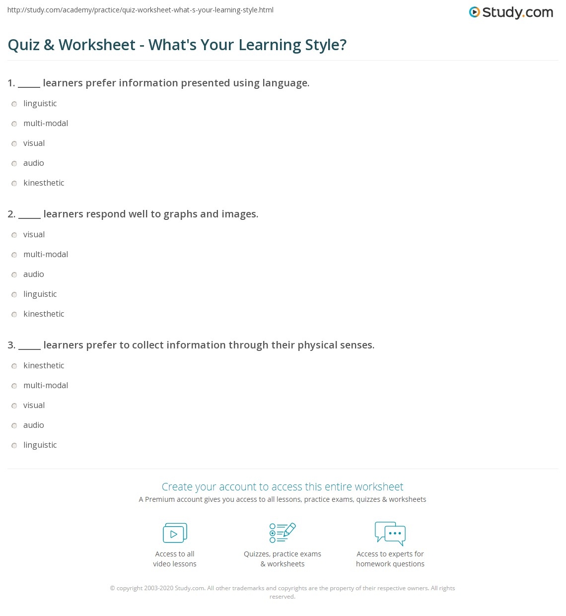 Quiz U0026 Worksheet What s Your Learning Style Study