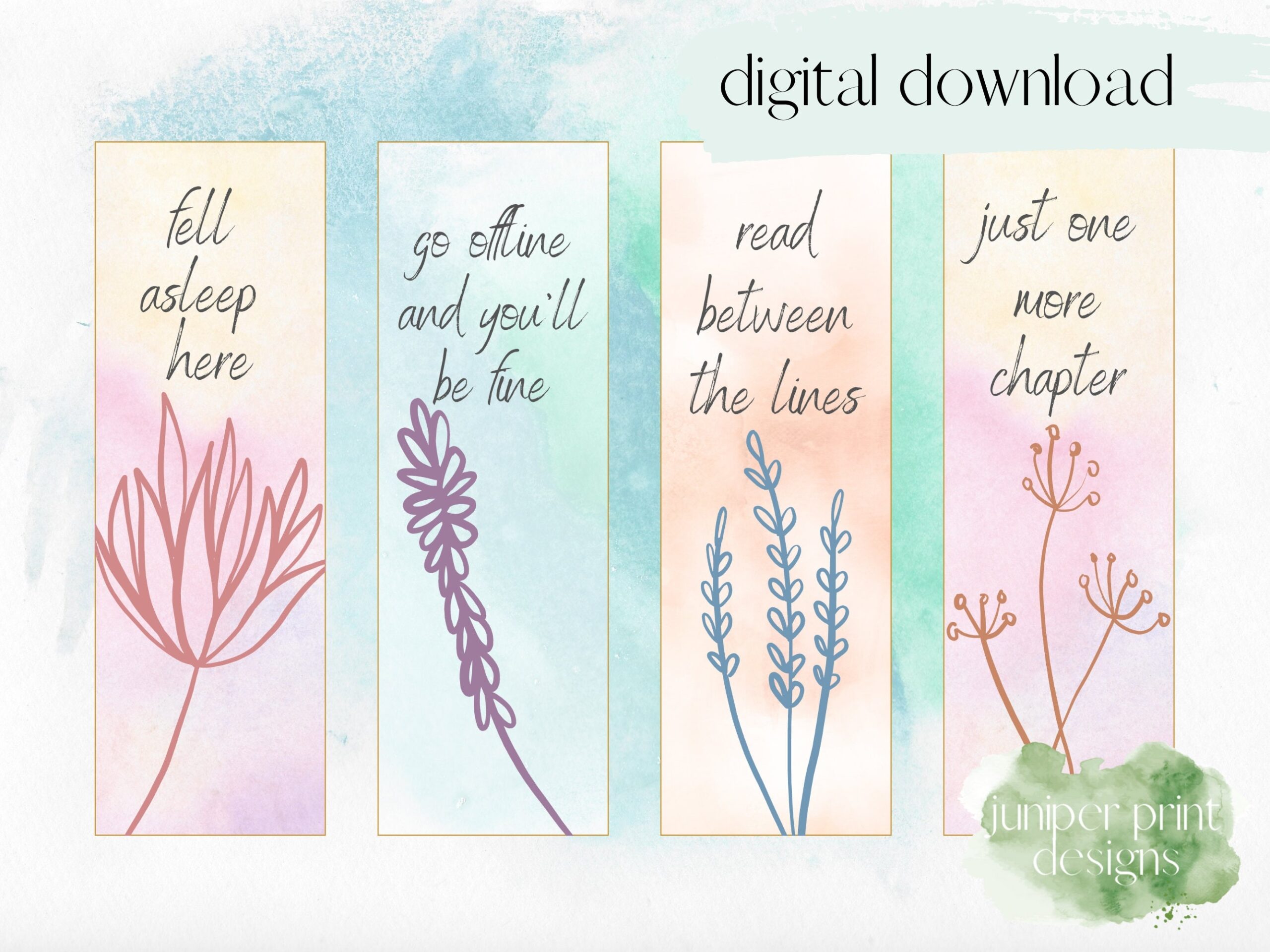 Quote Printable Bookmark Set Download And Print Bookmarks Watercolor Bookmarks Printable Bookmarks With Quotes About Reading Etsy