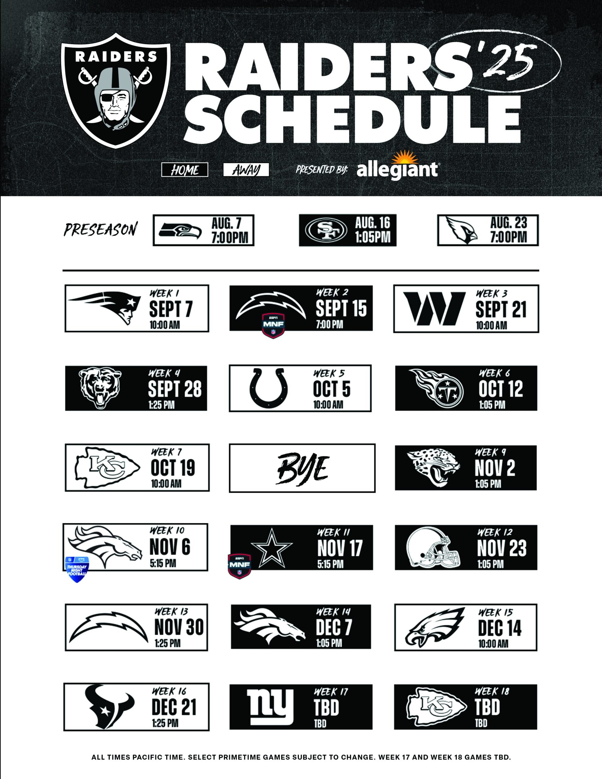 Raiders 2025 Schedule Las Vegas Raiders Raiders