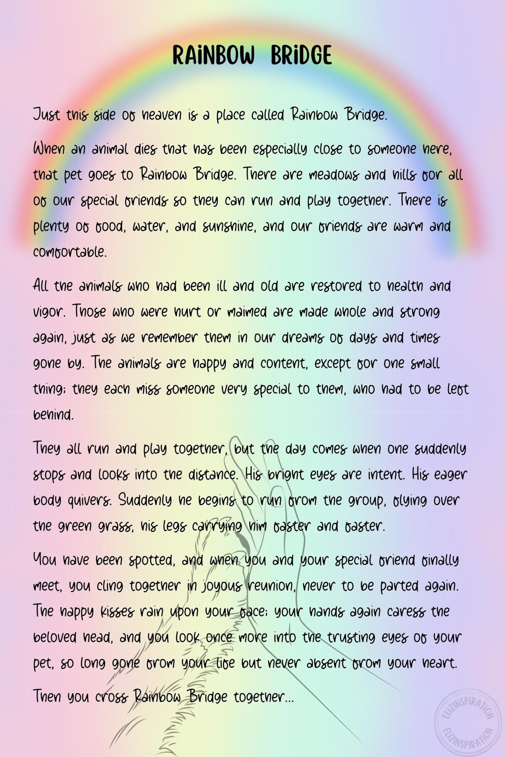 Rainbow Bridge Poem Digital Print Pet Loss Memorial Print 