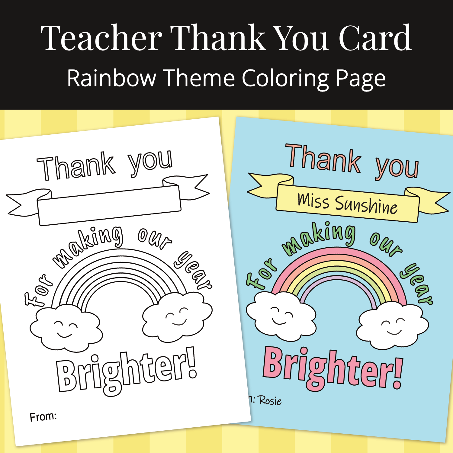 Rainbow Teacher Thank You Card Coloring Page For Kids
