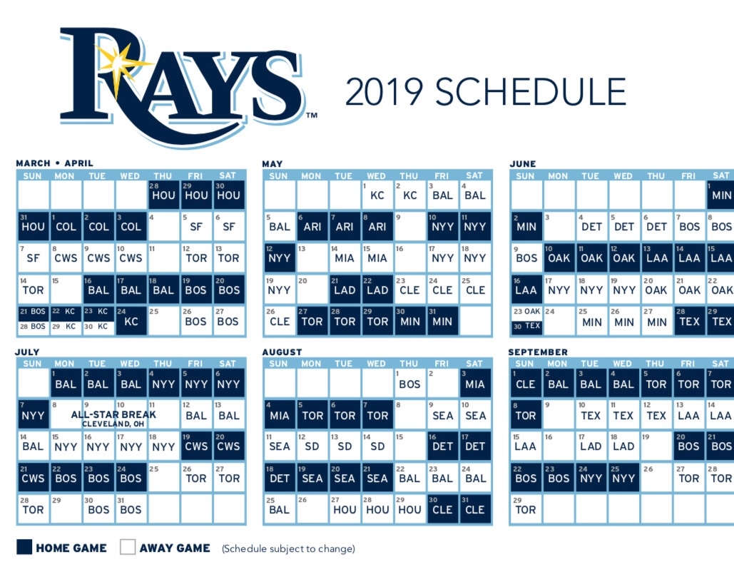 Rays Open 19 Season At Home Vs Astros Visit Giants In April