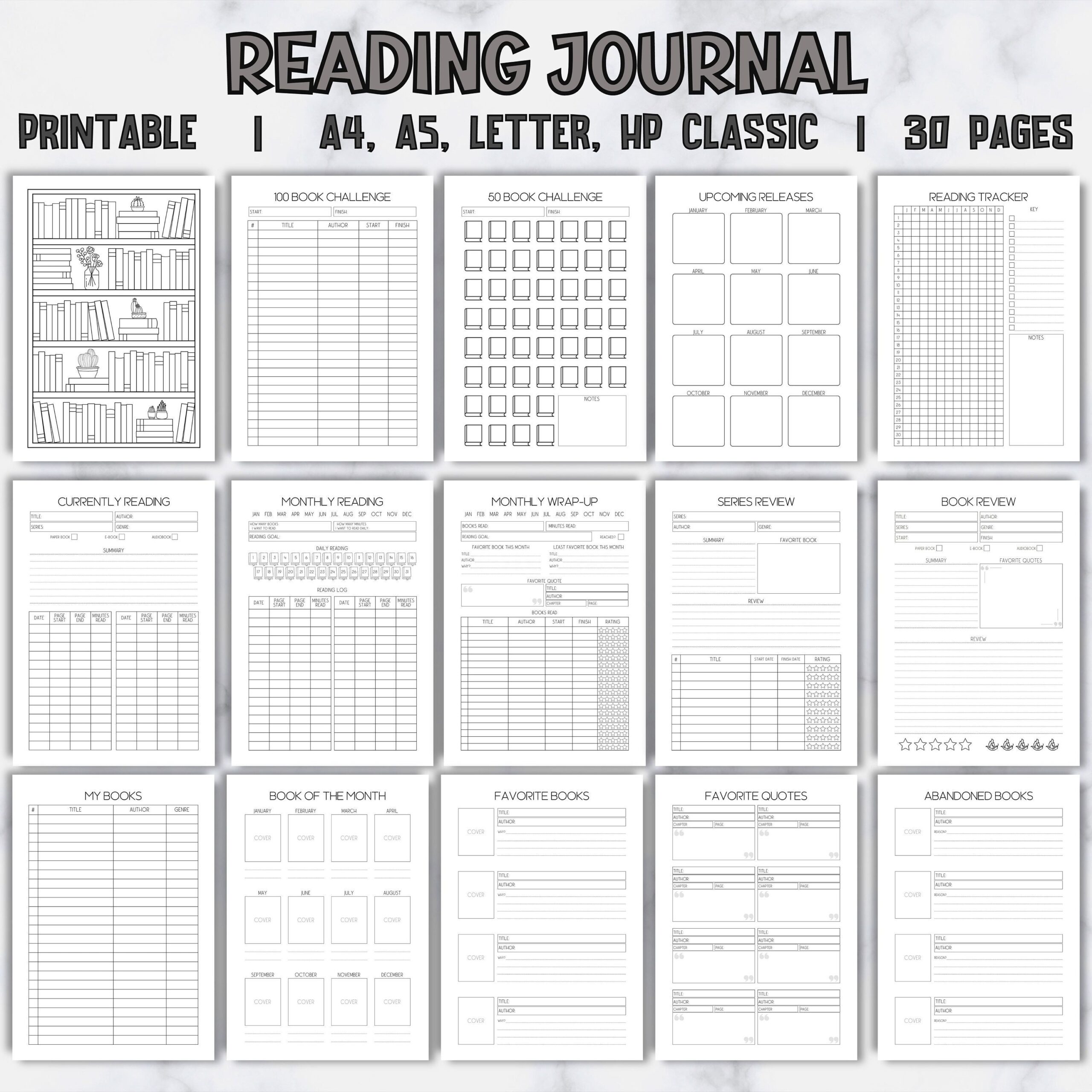 Reading Journal Printable Reading Planner Book Review Journal Book Summary Printable Bookshelf Reading Tracker Perfect For Book Club Etsy