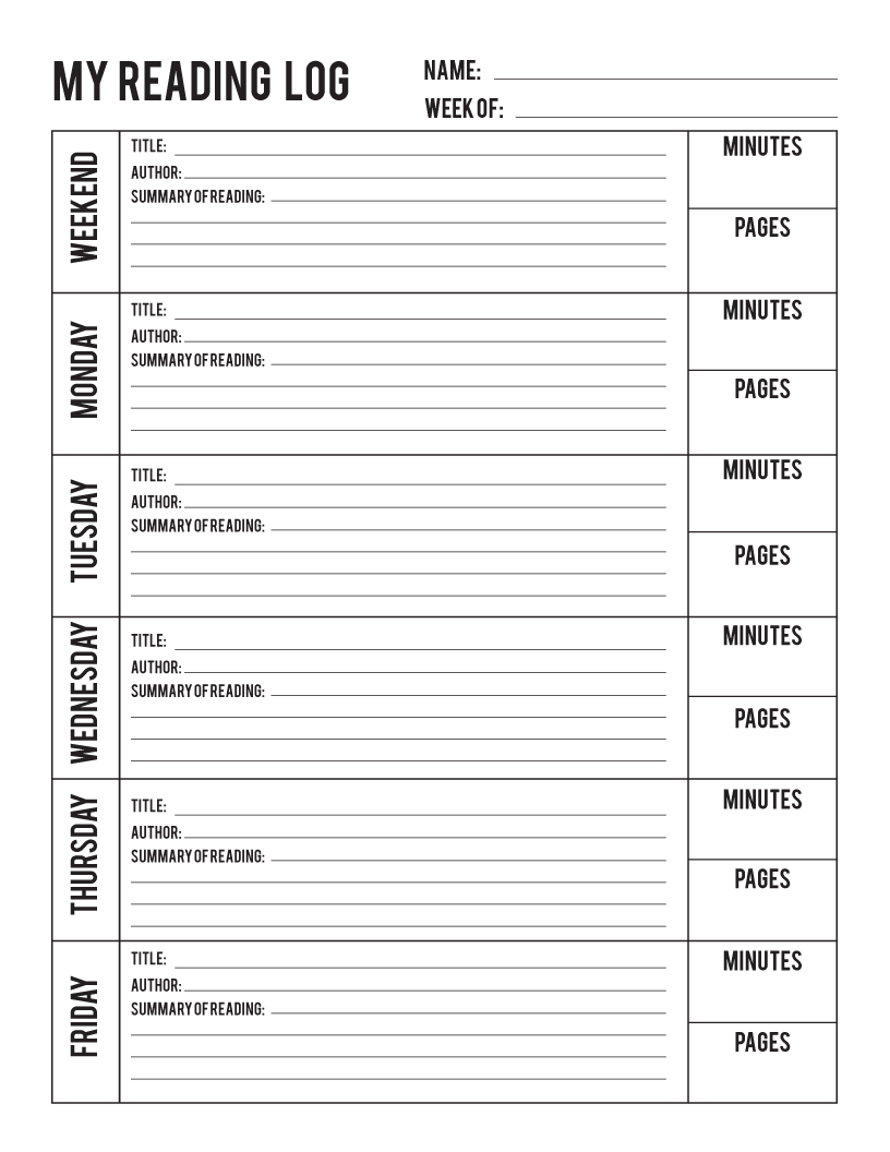 free printable reading logs for kindergarten