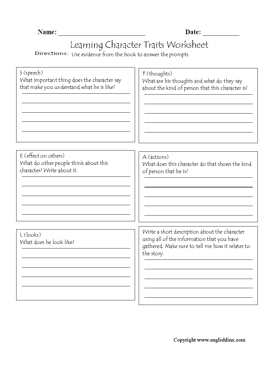 Reading Worksheets Character Traits Worksheets