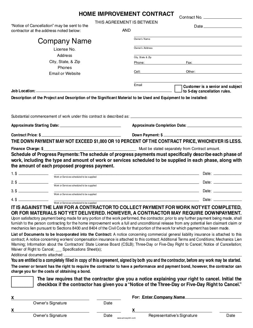 Ready to Use PDF U0026 Word California Home Improvement Contracts