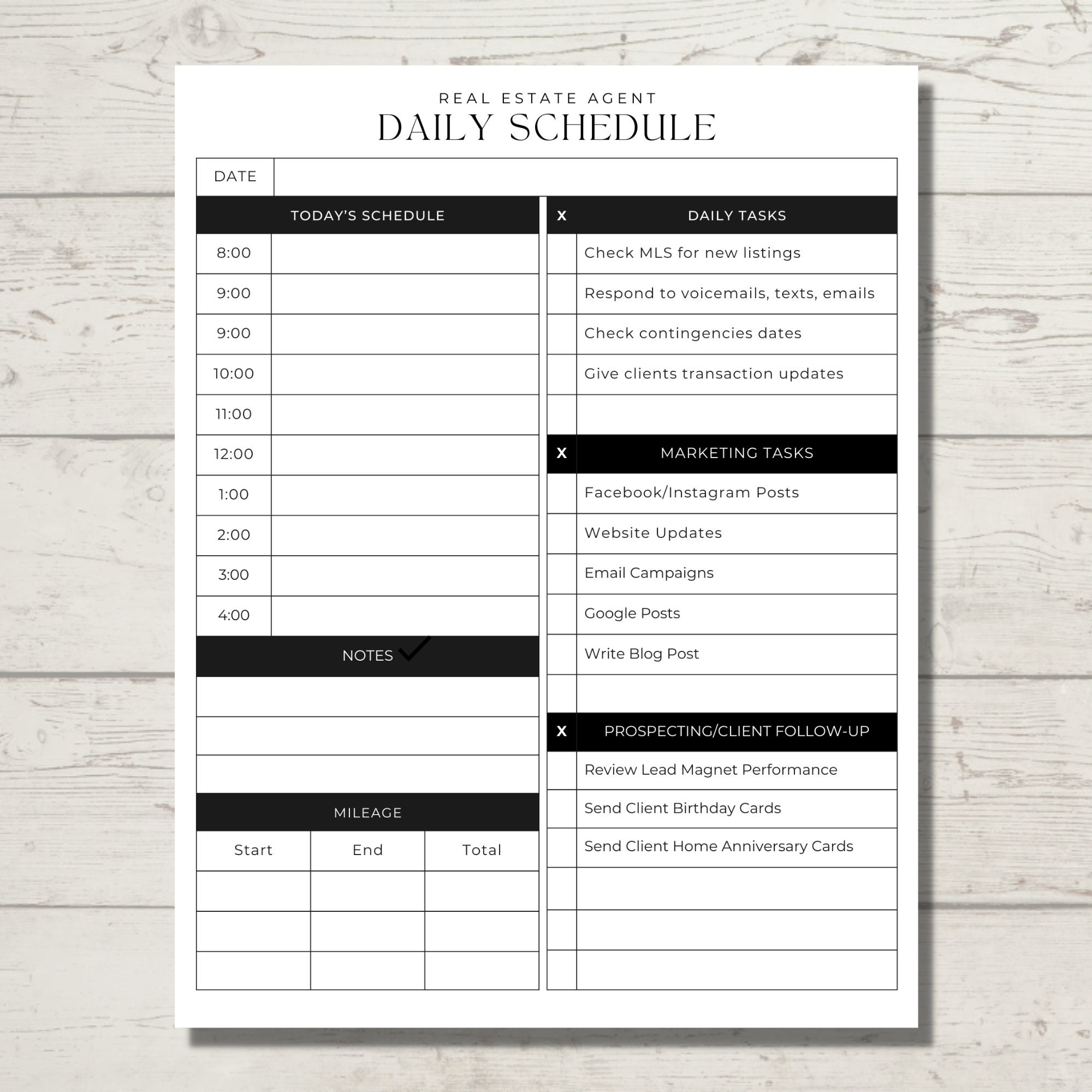 Real Estate Agent Daily Checklist And Business Planner Edit In Canva Printable And Fillable