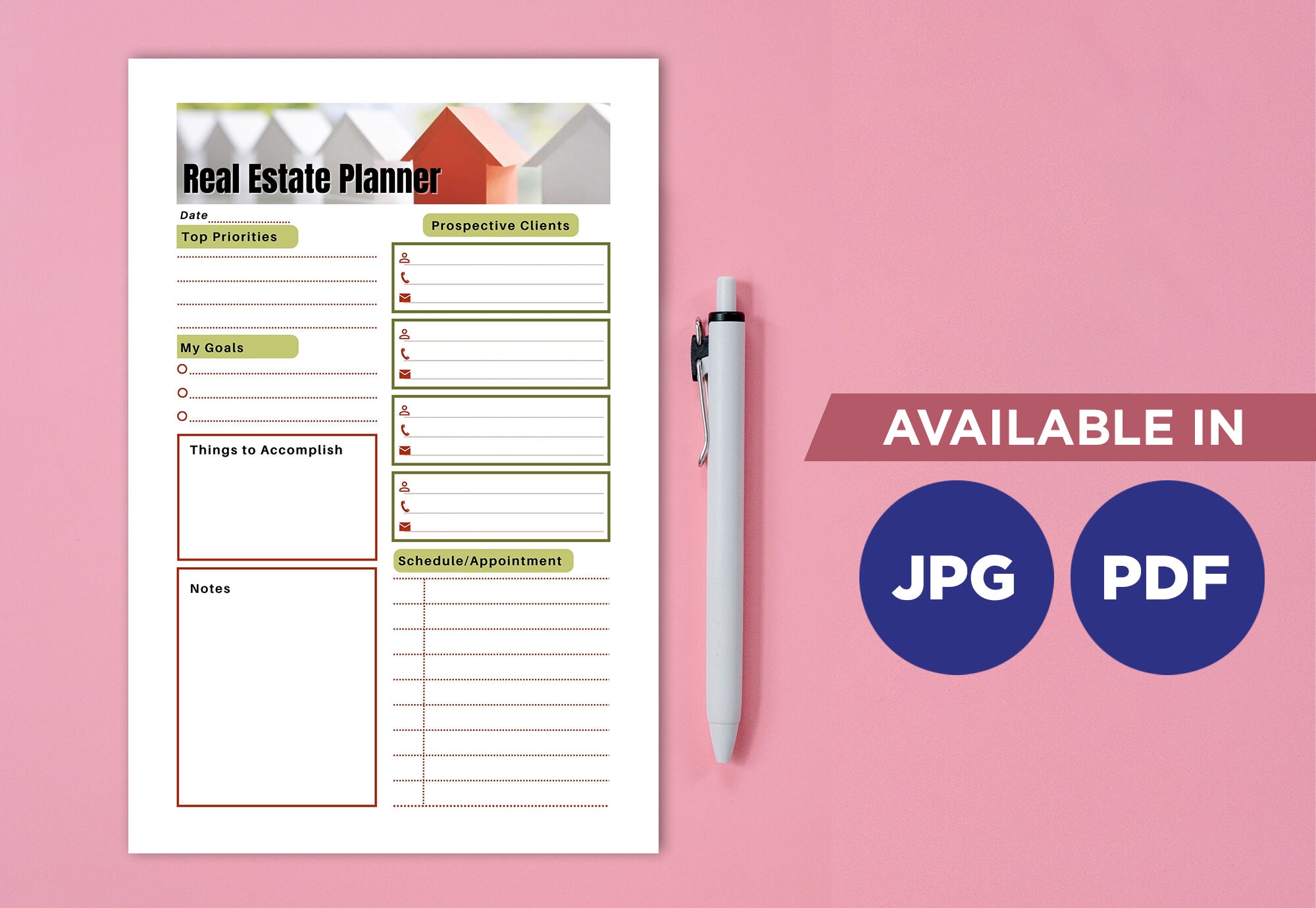 Real Estate Planner Printable Template Paper Sheet By TiveCreate 