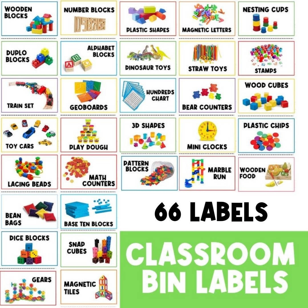 REAL PICTURES Classroom Center Signs Toy Bin Label Printable 
