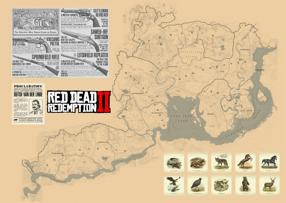 Red Dead Redemption 2 World 5 States Map High Quality A3 A2 A1 