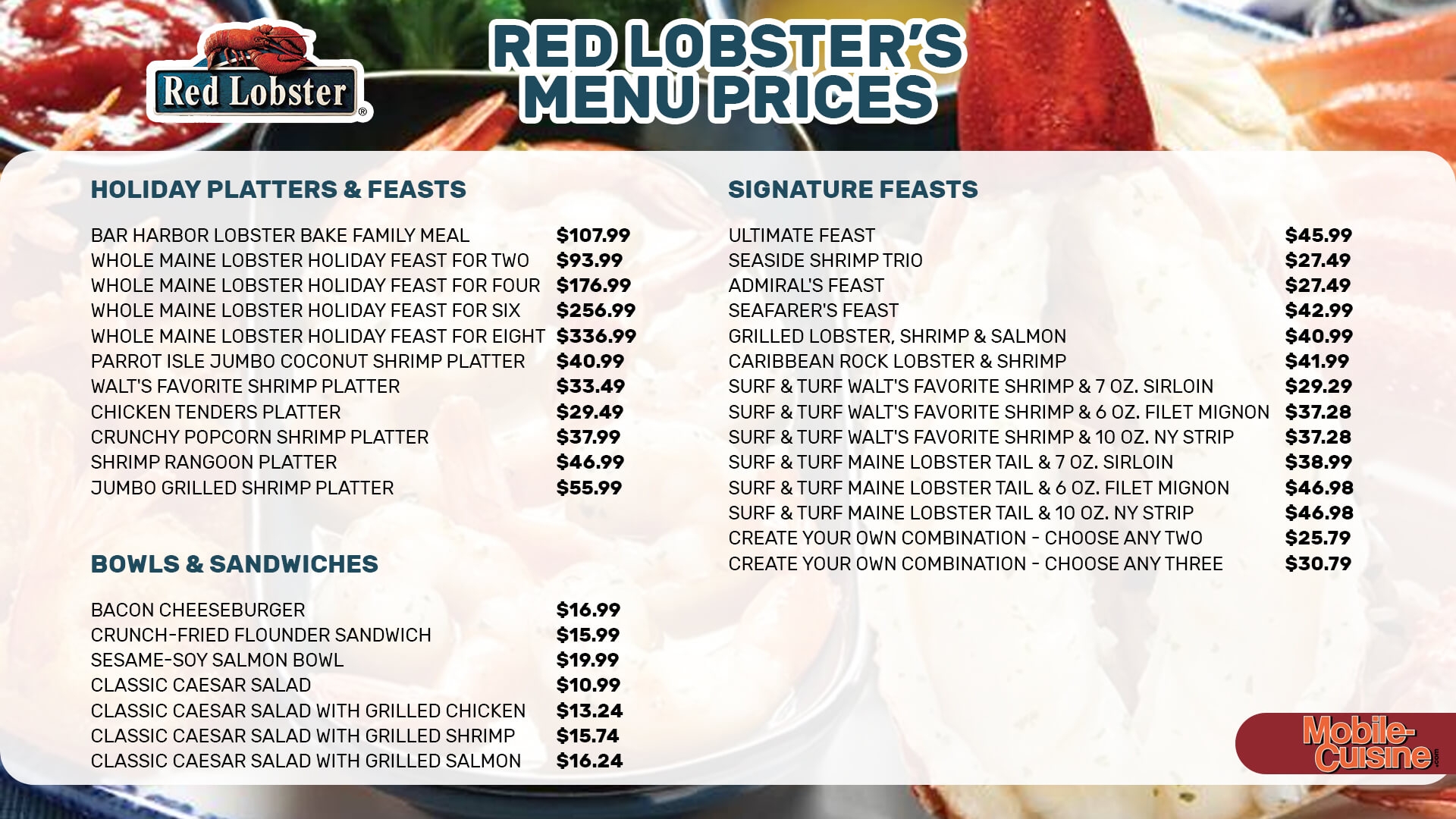 Red Lobster Menu Prices Special Discounts 2024 