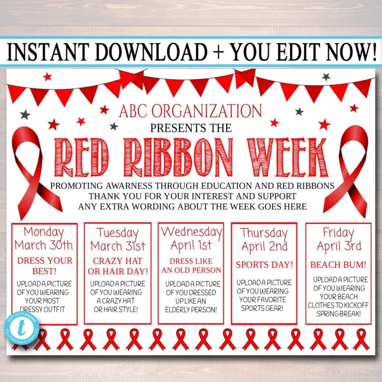 Red Ribbon Week Itinerary Schedule Daily Weekly Calendar School 