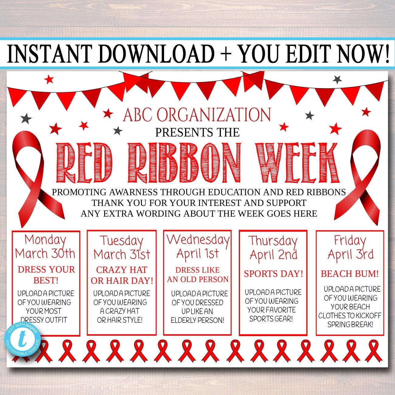 Red Ribbon Week Itinerary Schedule Daily Weekly Calendar School 
