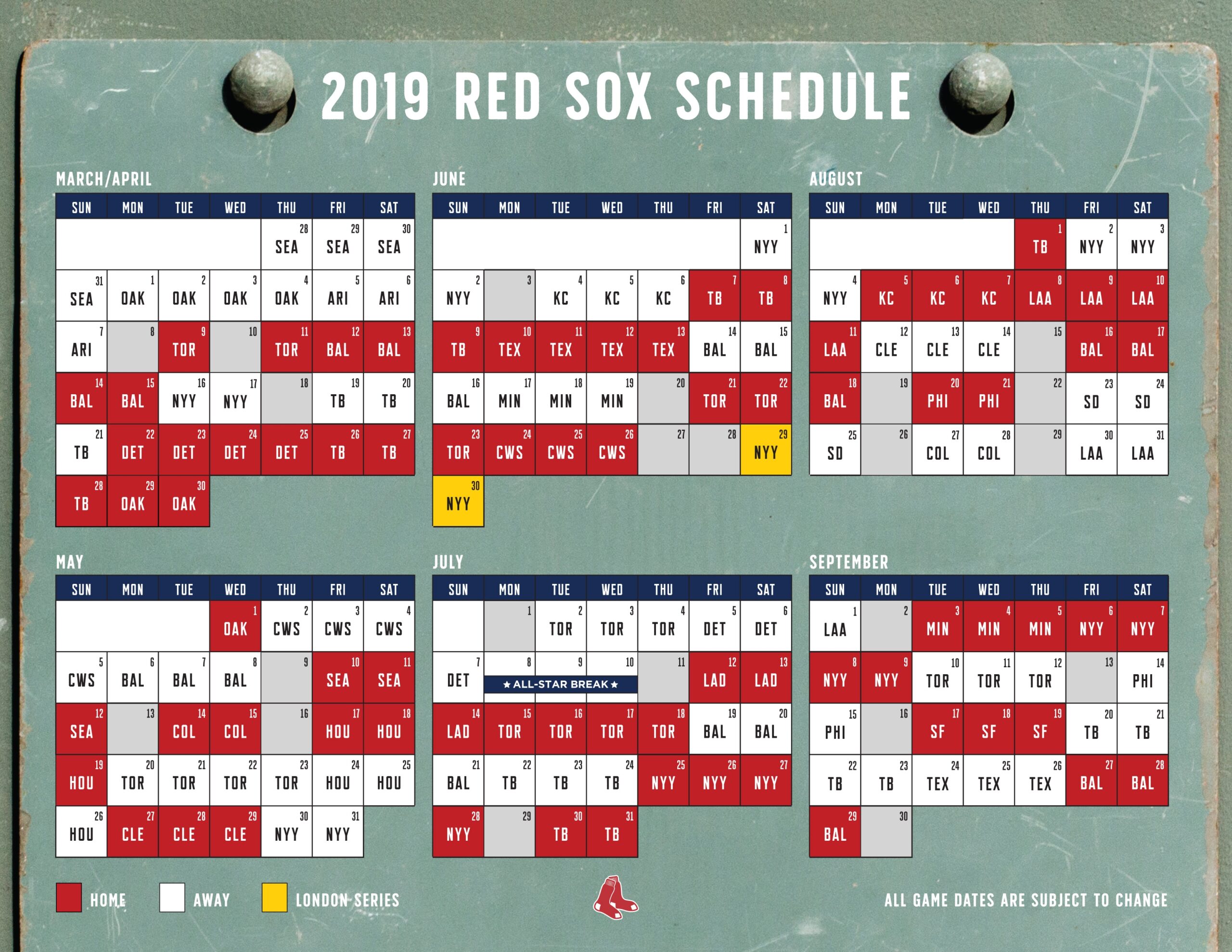Red Sox 2019 Schedule Begins With 11 game West Coast Road Trip The Boston Globe