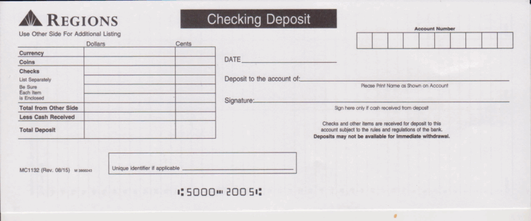 Regions Bank Deposit Slip Free Printable Template CheckDeposit io