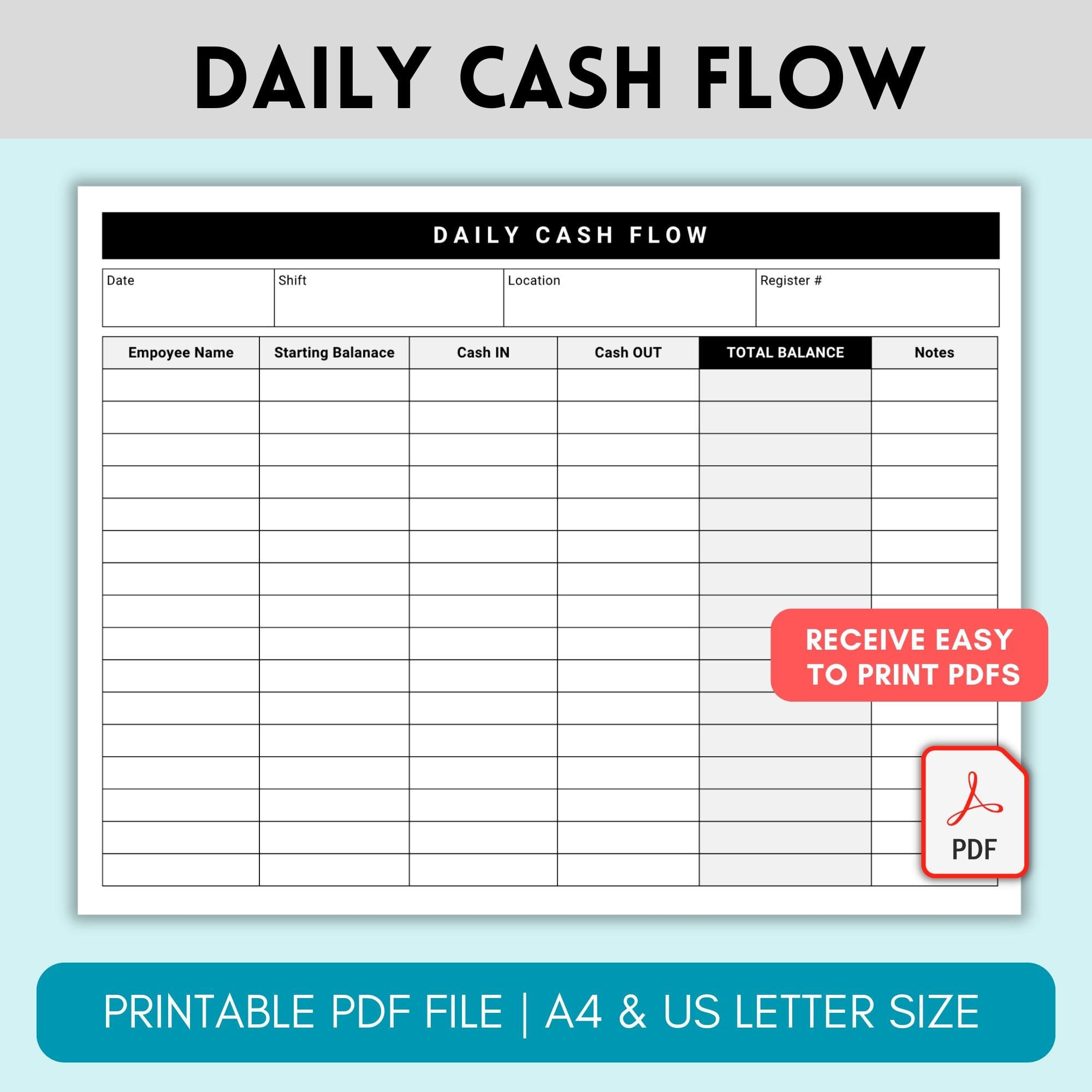 Register Close Out Sheet Etsy