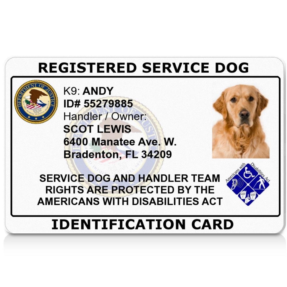 Registered Service Dog ID Card ADA Layout