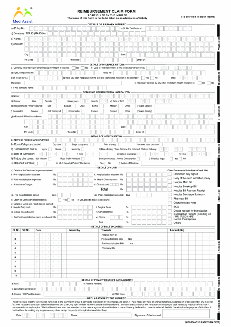 Reimbursement Claim Form Templates At Allbusinesstemplates