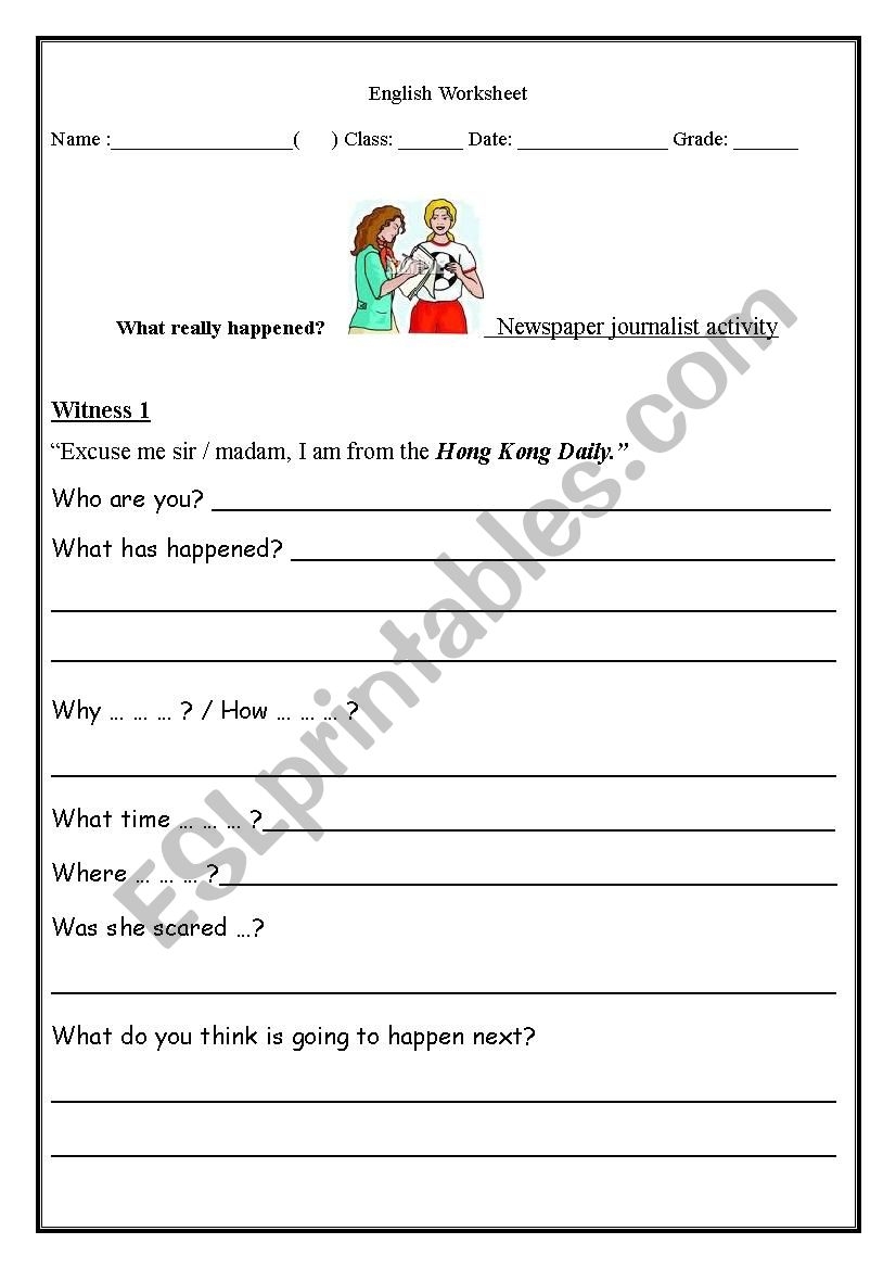 Reporter Or Journalist Activity Sheets ESL Worksheet By HuangJason