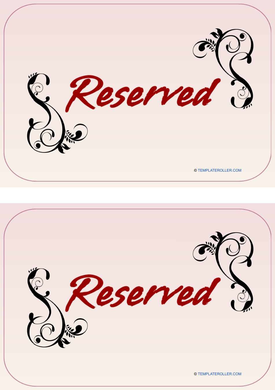 free printable reserved table signs template