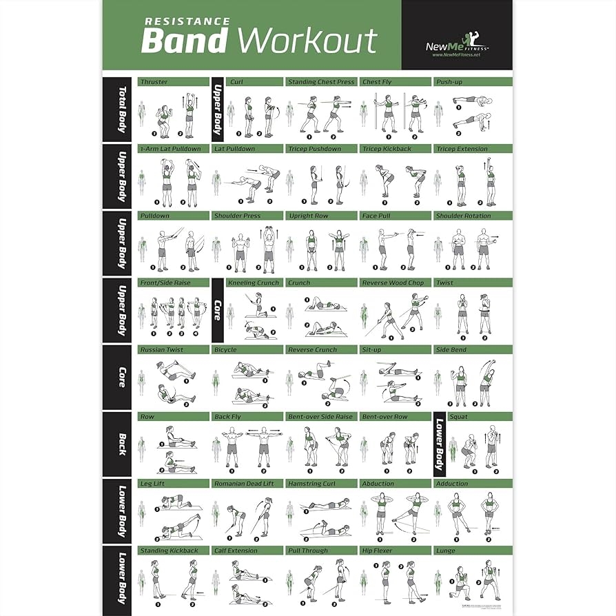 Resistance Band Tube Exercise Poster Laminated Total Body Workout Personal Trainer Fitness Chart Home Fitness Training Program For Elastic Rubber Tubes And Stretch Band Sets 18