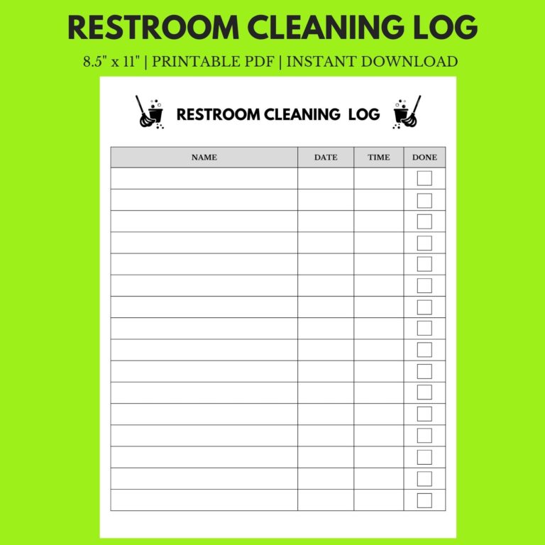 Restroom Cleaning Log 8 5