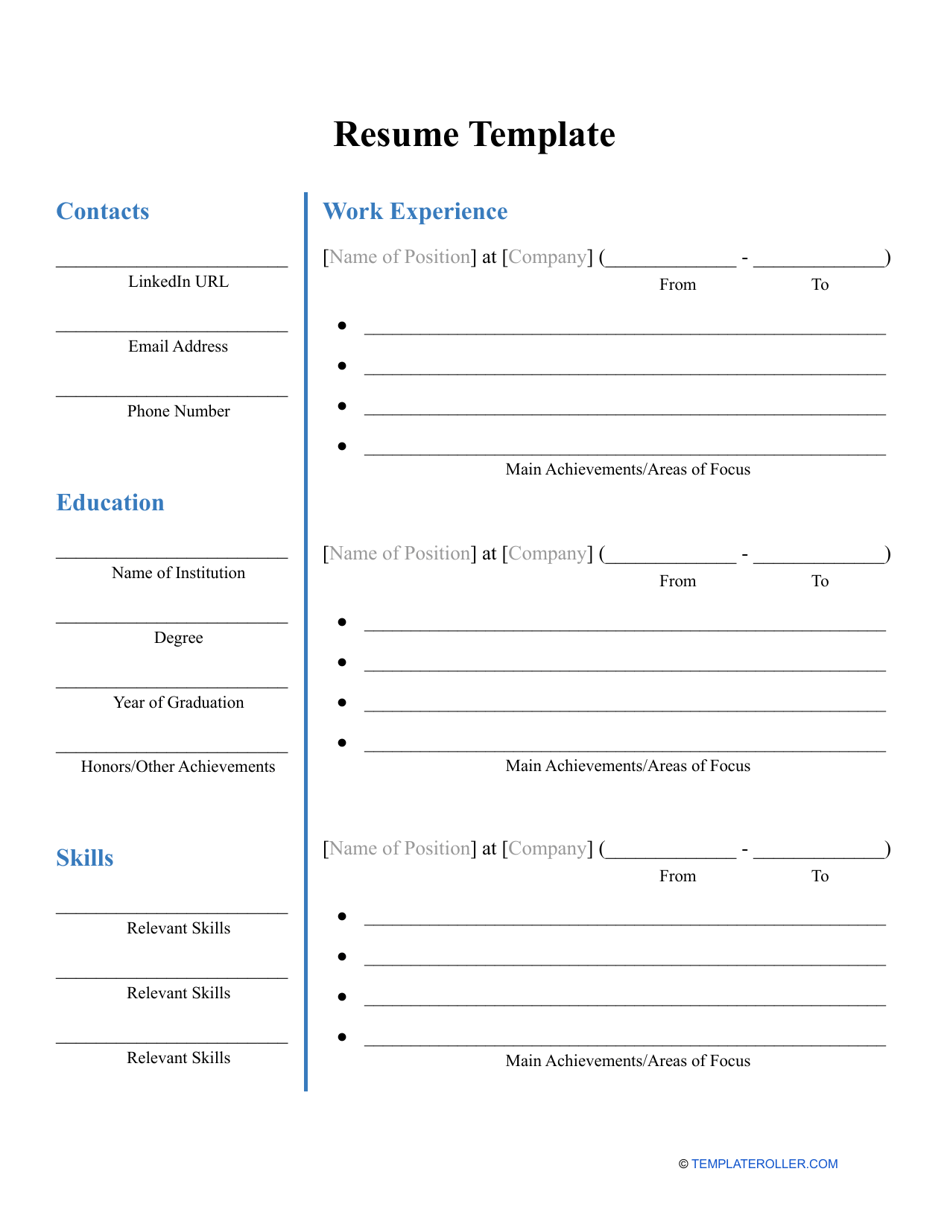 resume template printable blank