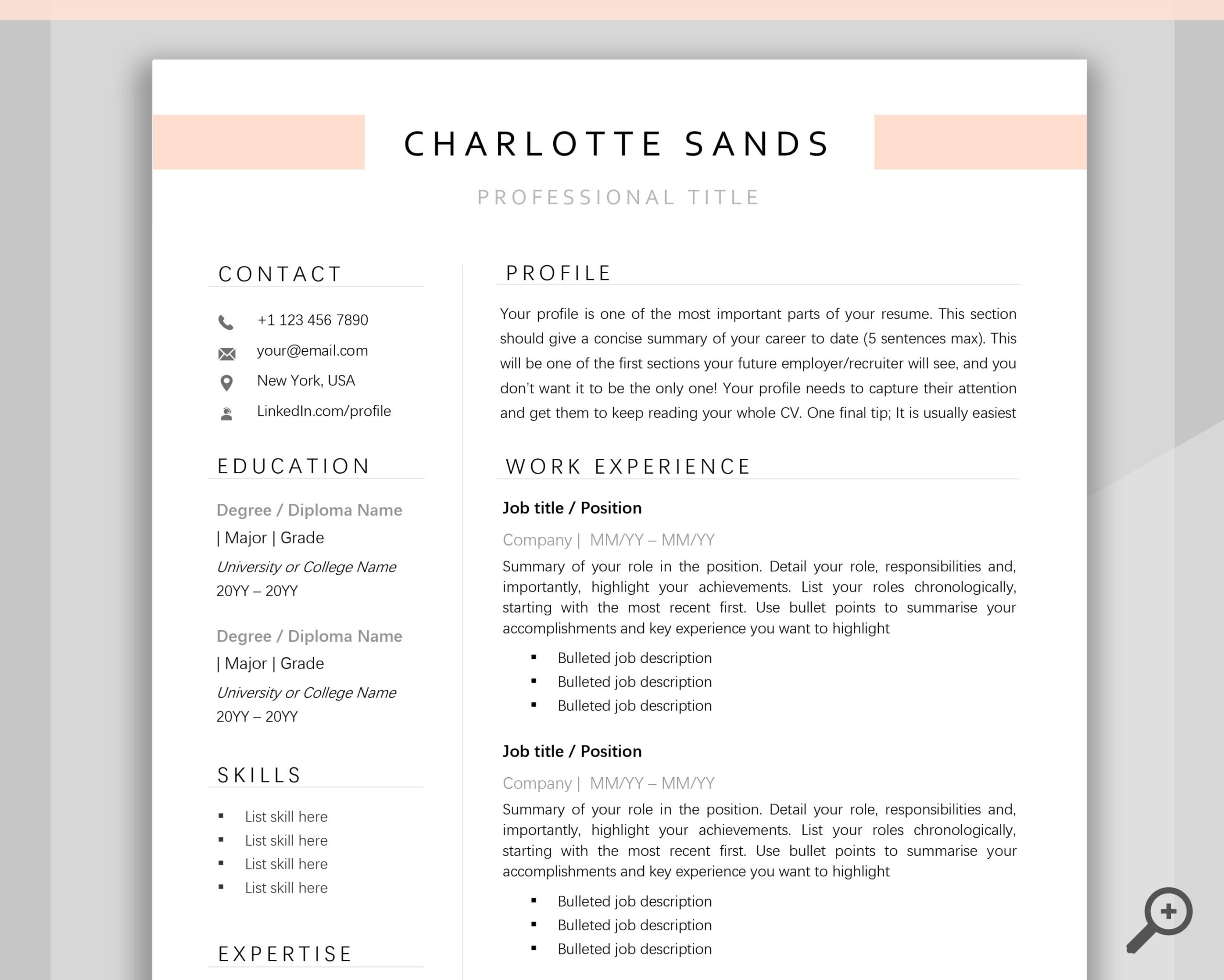 RESUME TEMPLATE Word Professional Resume Template Minimalist 
