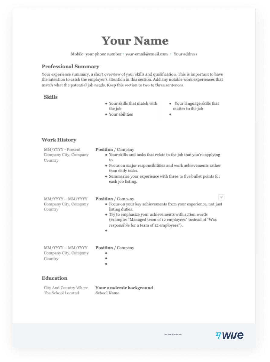 Resume Templates In MS Word Free For Download Wise
