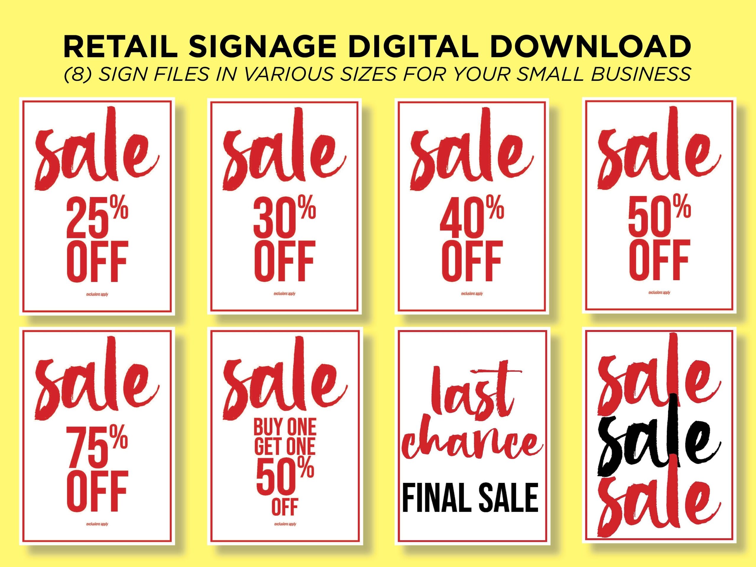 RETAIL SALE Sign Bundle I Download U0026 Print I Store Signs I Posters 