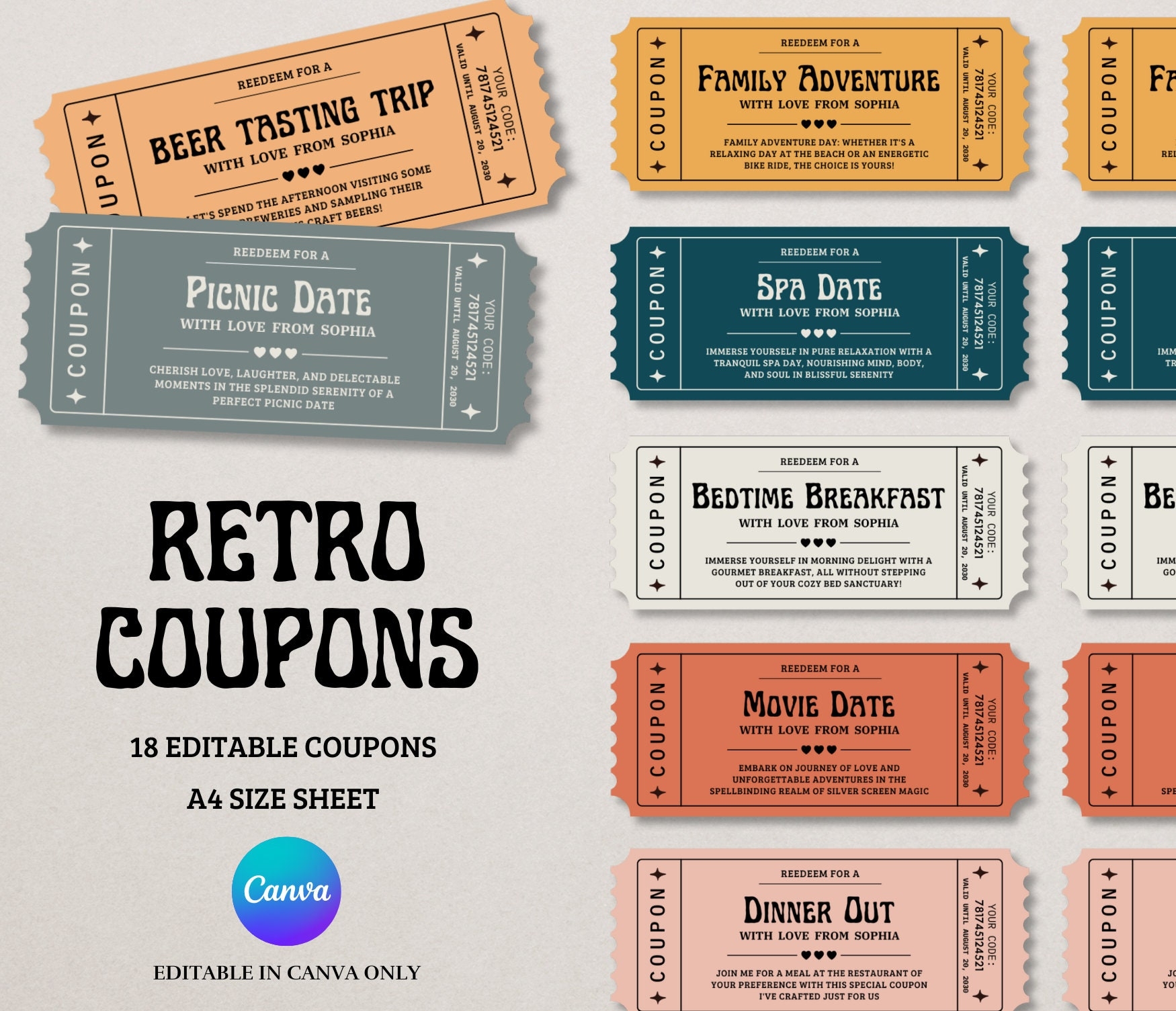 Retro Editable Coupon Template Last Minute Gift Printable Birthday Coupons Coupon Book Template Mother s Day Coupons Love Coupons Etsy