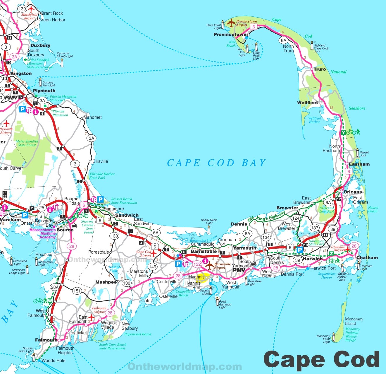 Road Map Of Cape Cod Ontheworldmap Road Map Of Cape Cod Ontheworldmap