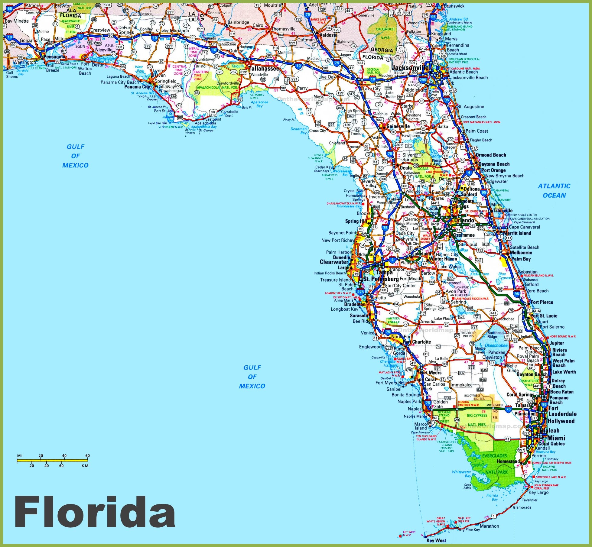 Road Map Of Florida With Cities Ontheworldmap Road Map Of Florida With Cities Ontheworldmap