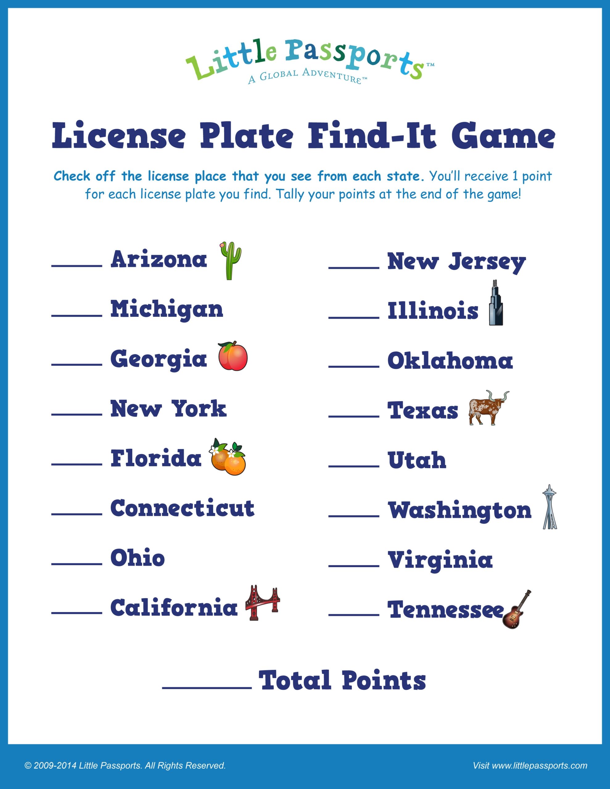 Road Trip Activity Sheet