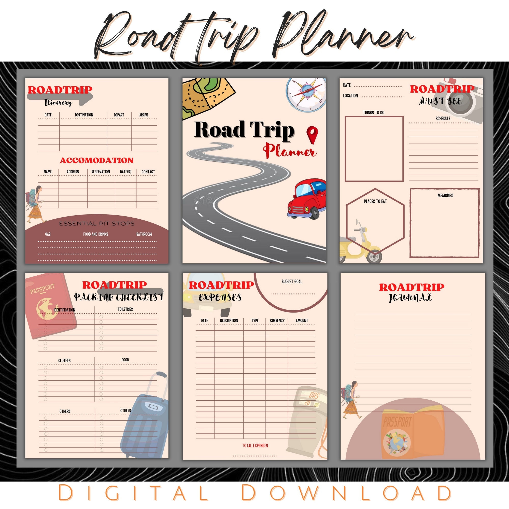 Road Trip Planner Printable Travel Planner Trip Itinerary Planner Travel Vacation Planner Planner Insert 8x11 5 INSTANT DOWNLOAD Etsy