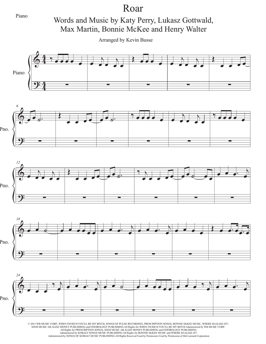 Roar By Katy Perry Easy Piano Digital Sheet Music Sheet Music Plus