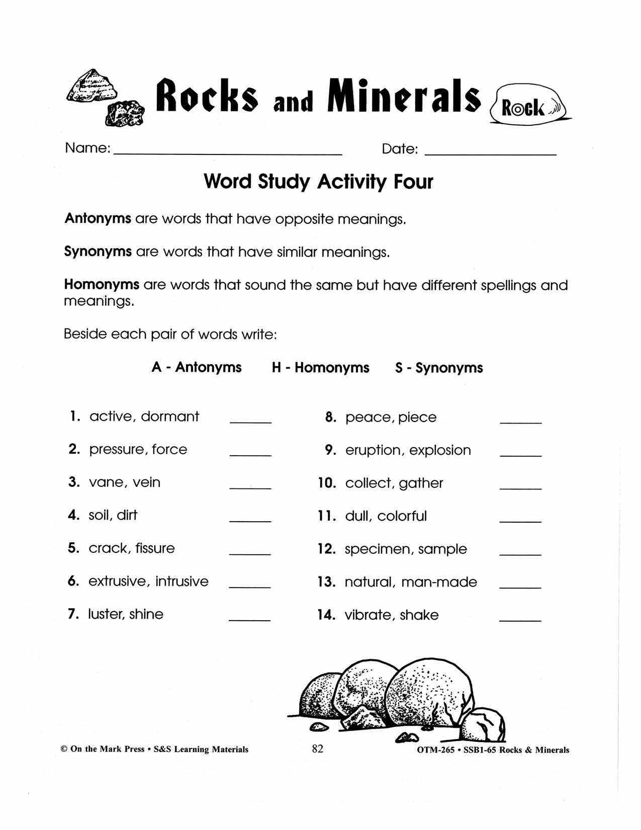 Rocks U0026 Minerals 7 Word Study Activities Grades 4 6 Worksheets Library