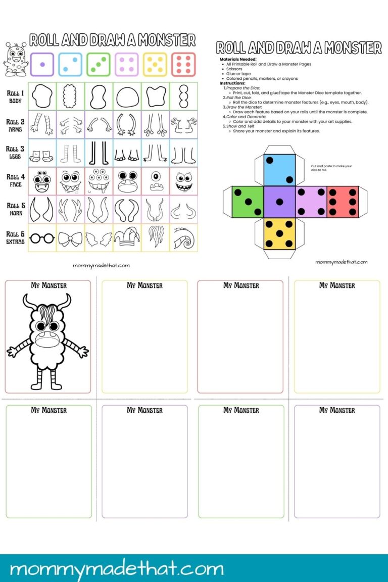 Roll U0026 Draw A Monster Game Free Printable 