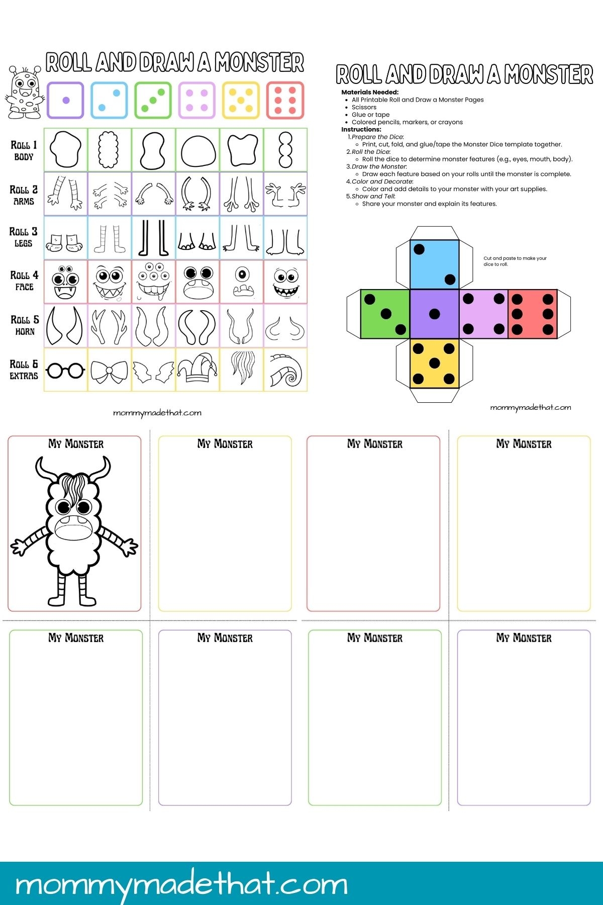 Roll U0026 Draw A Monster Game Free Printable 