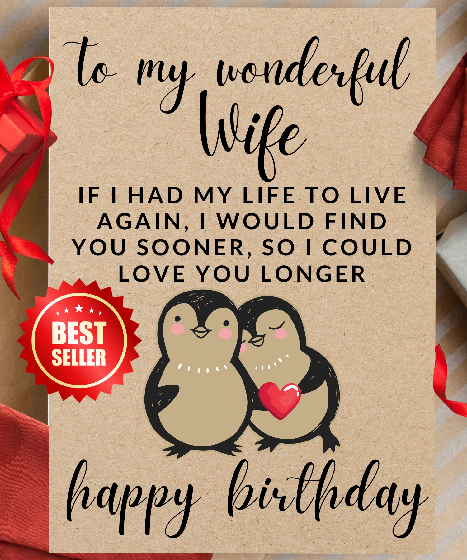 Romantic Wife Soulmate Birthday Card Romantic Poem Penguin 