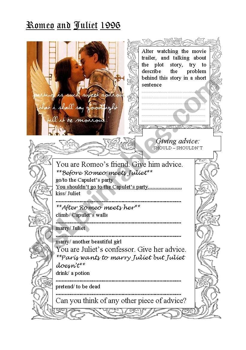 Romeo And Juliet 1996 Giving Advice ESL Worksheet By Carinita Worksheets Library