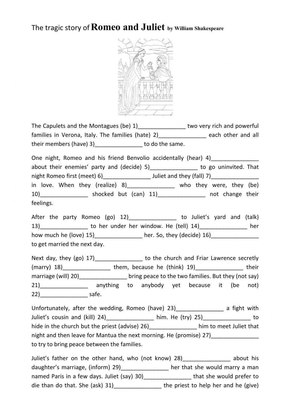 romeo and juliet printable worksheets