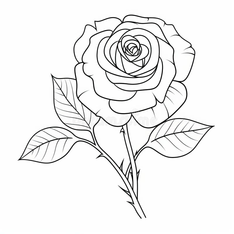 Rose Flower Coloring Pages Minimalist Illustrations For Kids Stock Illustration Illustration Of White Thick 296666781
