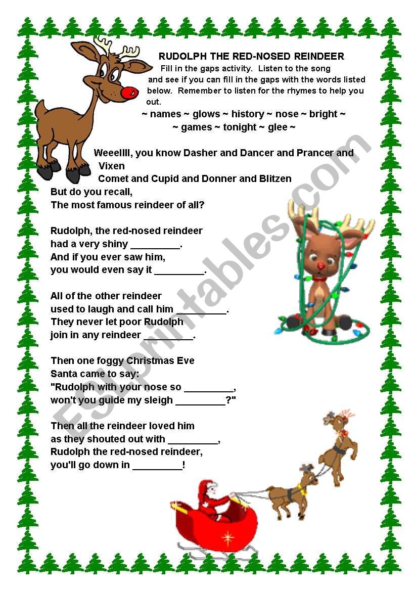 Rudolph The Red nosed Reindeer Song ESL Worksheet By Vickiii Rudolph The Red nosed Reindeer Song ESL Worksheet By Vickiii
