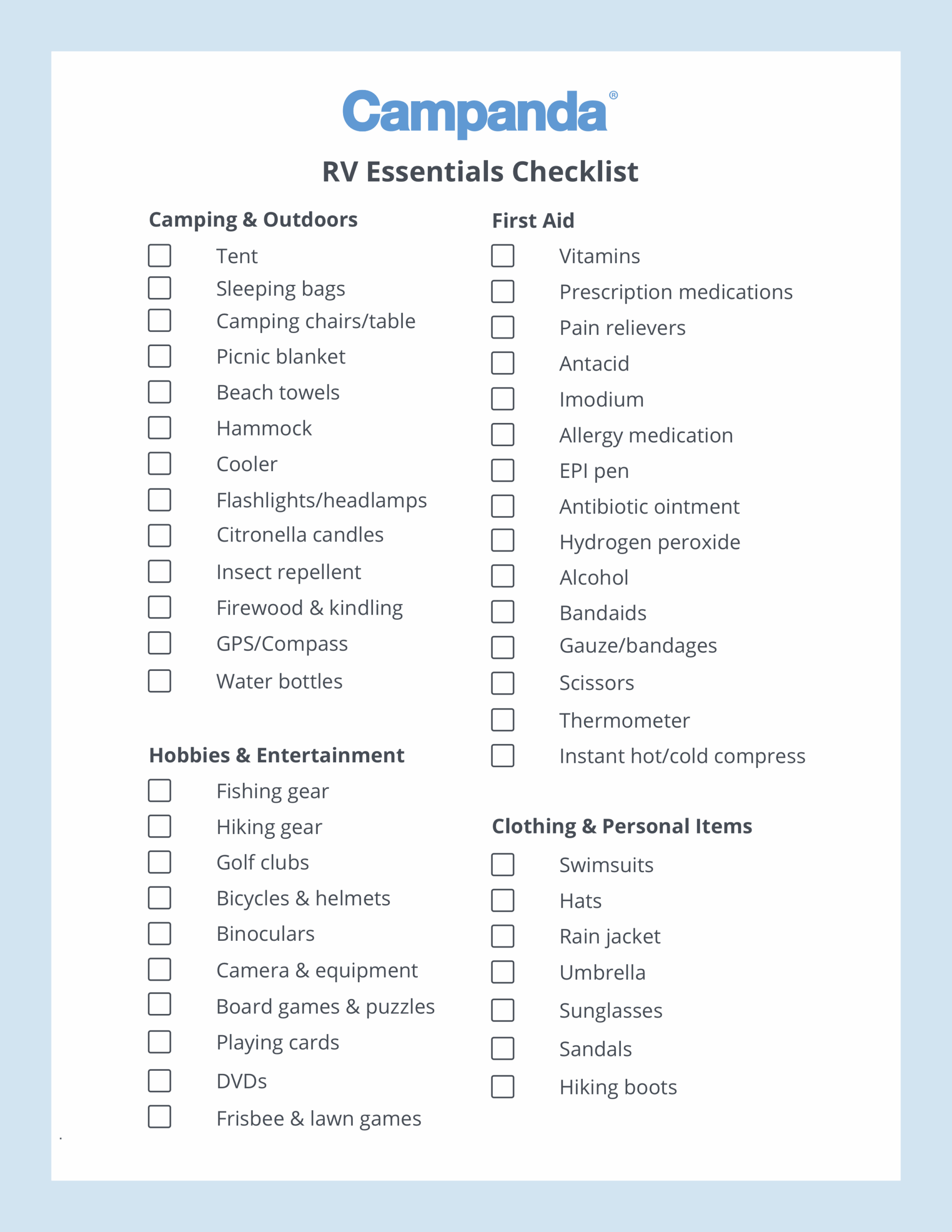 printable rv inspection checklist