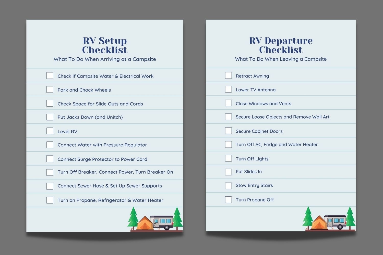 RV Setup U0026 RV Departure Checklists Free Printable PDF 