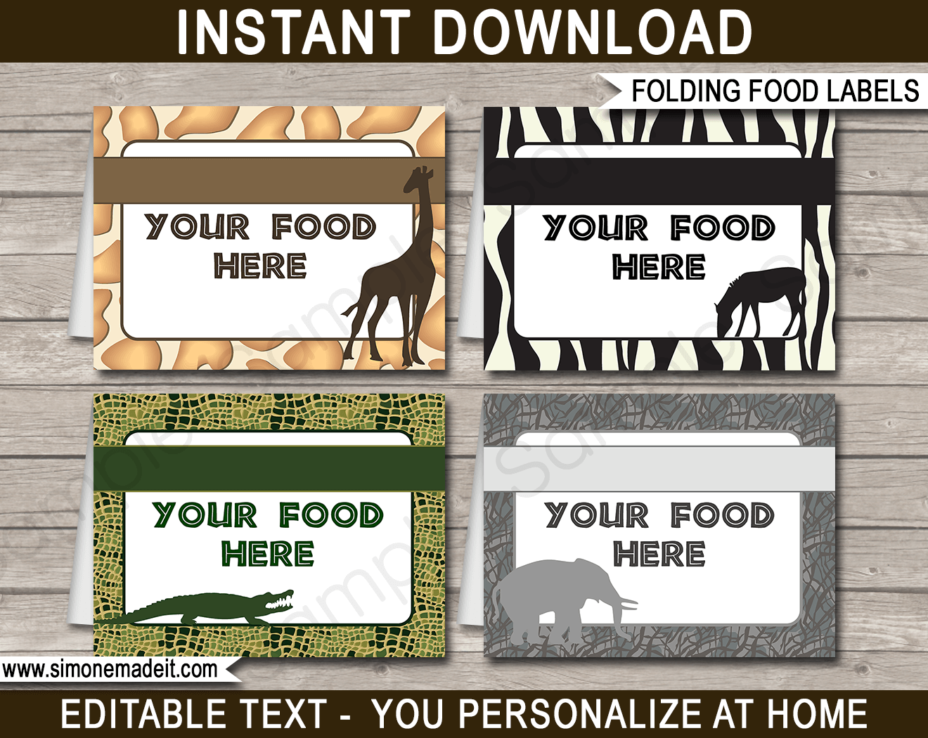Safari Party Food Labels Template