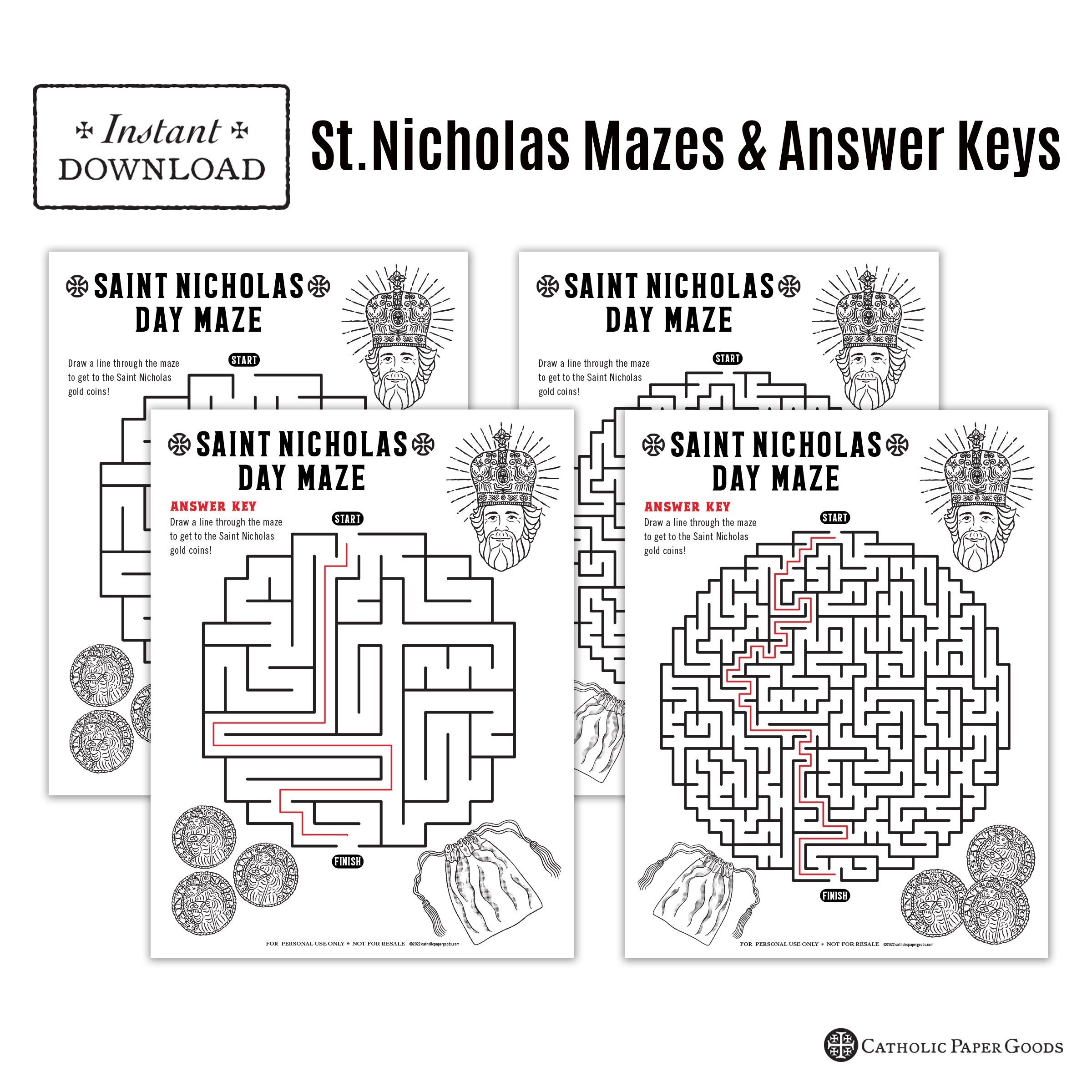 Saint Nicholas Day Activity Bundle Catholic Coloring Pages Printable Maze Games U0026 Answer Key Printable Maze St Nicholas Miter Craft