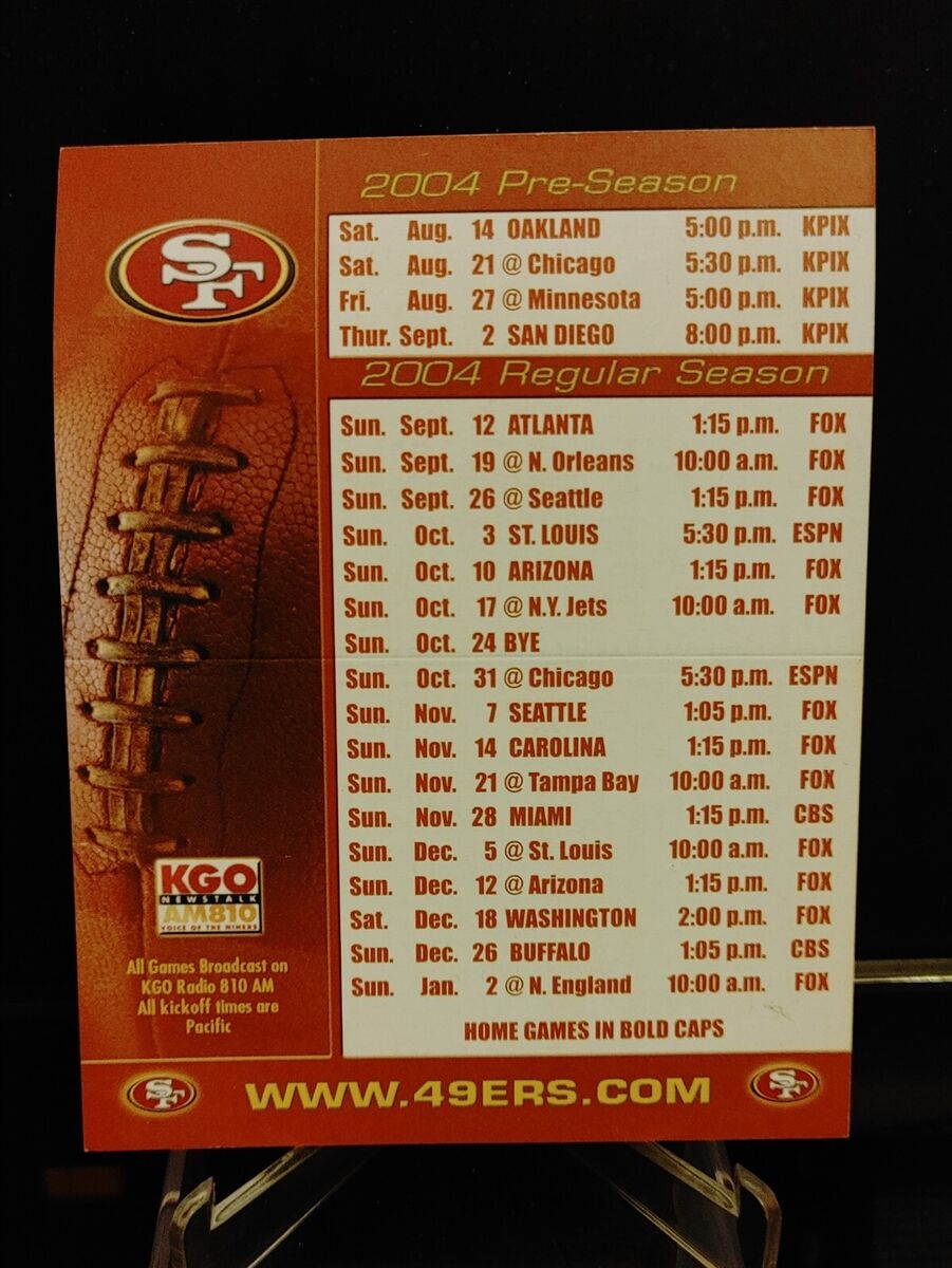 San Francisco 49ers 2004 Pocket Schedule Budweiser KGO AM810 Radio Unfolded