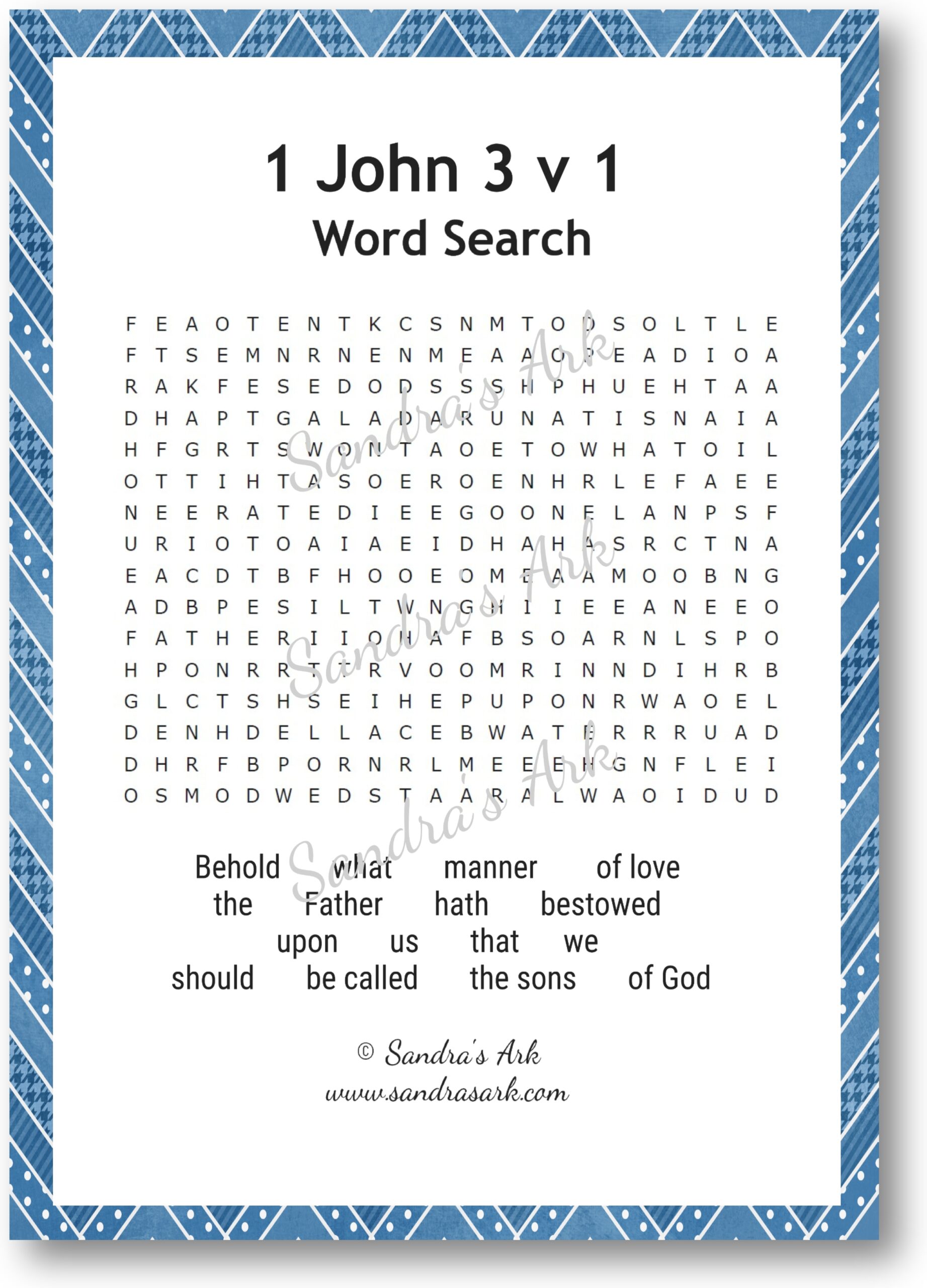 Sandra s Ark 1 John 3 V 1 Word Search Free Printable Coffee U0026 Conversation Sandra s Ark 1 John 3 V 1 Word Search Free Printable Coffee U0026 Conversation